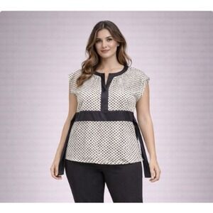 Perceptions Petite Blouse Womens 16P Black White Polka Dot Satin Career Top NWT